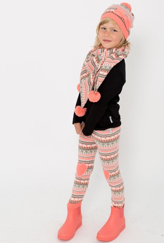 Kuvioneuleleggarit syd&auml;mell&auml;, koralli/beige (vain 54/60)