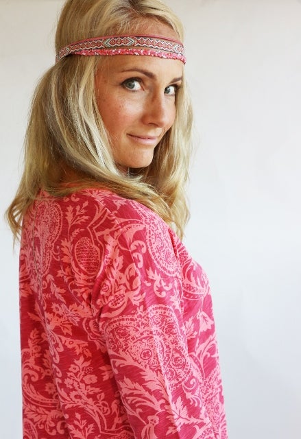 Pitk&auml; maxipaita vetoketjulla, koralli kuviollinen (vain XS, S)